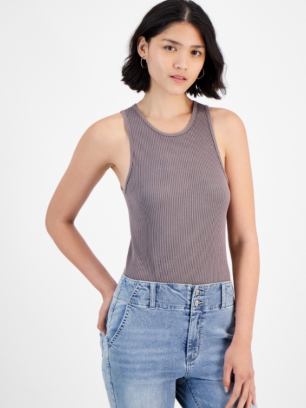 Hippie Rose Juniors' Mineral-Washed Ribbed Seamless Bodysuit Charcoal SIZE M NWT